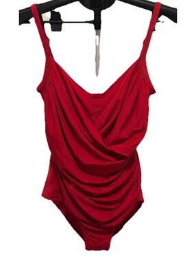 NWT Jantzen Red Women’s Solids Surplice One-Piece Full Coverage Swimsuit Size 16